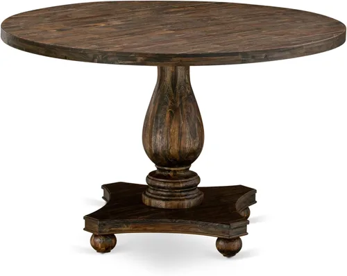 Vista 5 de East West Furniture I2EL5-718 - Juego de mesa de comedor de 5 piezas, incluye una mesa de comedor redonda con pedestal y 4 sillas tapizadas de tela