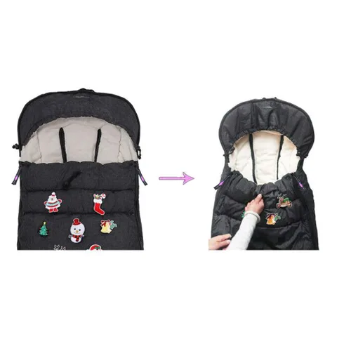 Vista 3 de Bolsa impermeable para cochecito de invierno para niños, ancho ajustable, antisuciedad, área de pies abierta, con capucha, todas las características