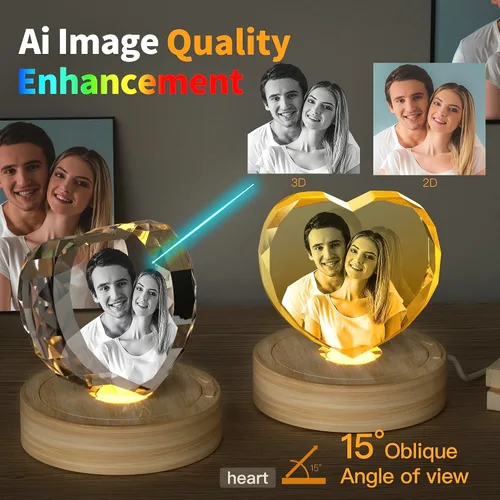 Vista 4 de Foto de cristal 3D, regalos únicos personalizados con tu propia foto para él/ella, mamá, papá, mujeres, hombres, imagen grabada con láser 3D, imagen