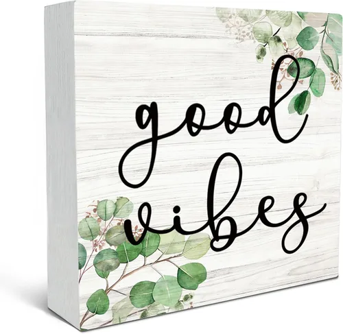 Vista 14 de SRADMO Letrero de madera con diseño floral bohemio, decoración de escritorio, decoración motivacional de oficina, tema inspirador positivo, caja