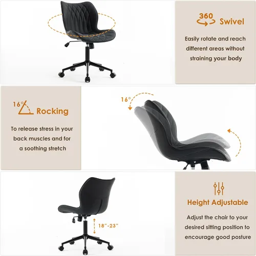 Vista 4 de YOUNUOKE Silla de escritorio sin brazos con ruedas, sillas modernas de Negro