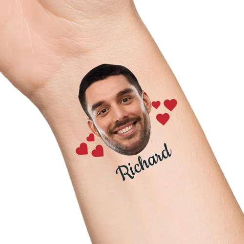 Vista 24 de Tatuajes temporales personalizados con texto de nombre, tatuaje temporal personalizado con logotipo fotográfico para adultos, parejas, mujeres