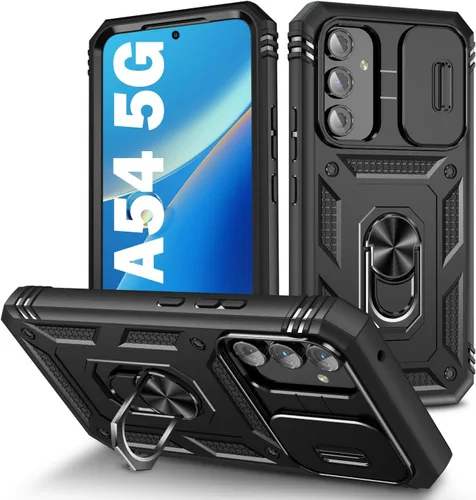 Vista 10 de PASNEW Funda militar para iPhone 13 Pro Max, cubierta de cámara deslizante y soporte de anillo de metal de 360°, carcasa rígida multicapa resistente