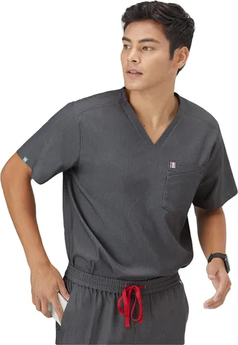 Vista 2 de Mediclo Camisa médica médica para hombre - Crevan Essential 3 bolsillos Eco amigable con el medio ambiente FYSEL tela con cuello en V camisa ropa