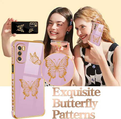 Vista 6 de Coralogo Funda para Moto G Stylus 5G 2022 (no compatible con 4G), diseño de mariposas para mujeres y niñas, bonito diseño de mariposas chapadas