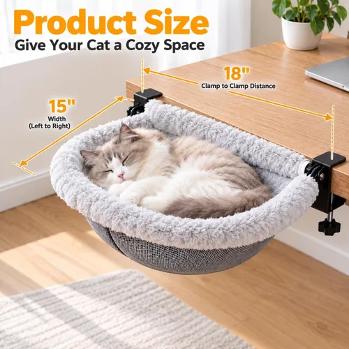 Vista 6 de Cama colgante para gatos, camas de escritorio para gatos con abrazaderas