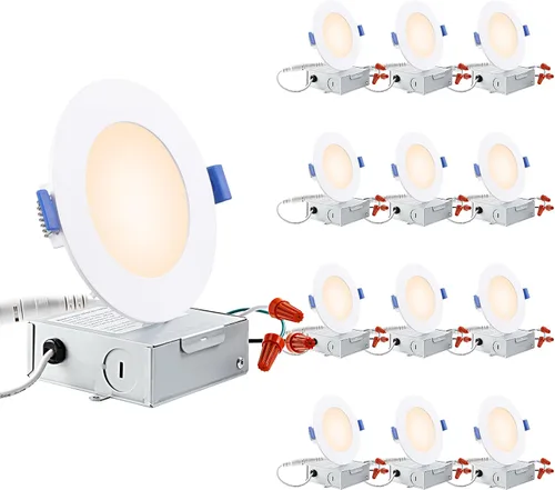 Vista 13 de TORCHSTAR Serie Básica - Paquete de 12 luces LED empotrables ultradelgadas de 3 pulgadas con caja de conexiones, CRI90, aluminio