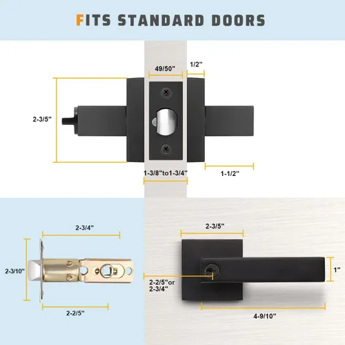 Vista 5 de KNOBWELL - Paquete de 1 manija para puerta delantera con llave y cerradura, manijas de palanca negras para puerta exterior, juego de cerradura