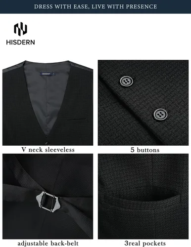 Vista 5 de HISDERN Vest 101 - Chaleco de traje ajustado para hombre con 3 bolsillos para negocios, formal, boda, baile de graduación y esmoquin casual