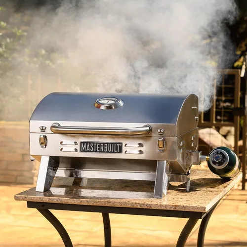 Vista 3 de [Usado] Masterbuilt Parrilla portátil de gas propano con patas plegables, rejilla de calentamiento con revestimiento cromado y 288 pulgadas
