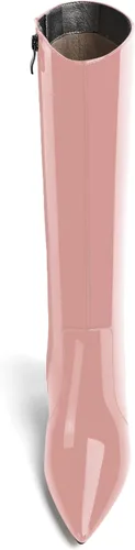 Vista 24 de AMBELIGHT Botas altas hasta la rodilla con cremallera y puntera puntiaguda para mujer, de patente sólida, tacón alto, 3.3 pulgadas