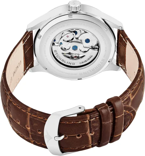 Vista 3 de Stuhrling Original Men's Automatic Skeleton Dress Watch Genuine Leather Band with self Winding Mechanical Movement