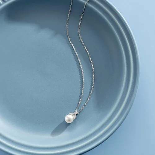 Vista 4 de FANCIME Collar de perlas de piedra natal de junio para mujer de 9 a 0.394 in de perlas de agua dulce genuinas en plata de ley, collar de cola
