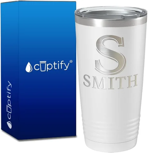 Vista 76 de Vaso personalizado de regalo de cumpleaños para mujeres y hombres, con monograma de escritura dividida, inicial y nombre grabado en negro, taza