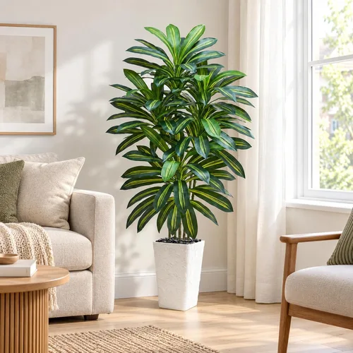 Vista 13 de Árbol de Dracaena artificial, plantas artificiales de 5 pies, maceta Verde-negro Pot