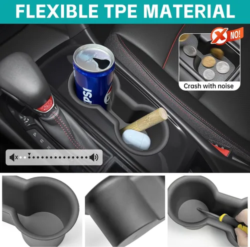Vista 4 de Organizador de portavasos compatible con accesorios Chevy Equinox 2018-2024, sin ruido, a prueba de agua y polvo, TPE inserto para consola