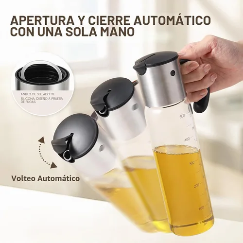 Vista 3 de Vucchini Botella Dispensadora Grande de Aceite de Oliva Dispensador de Aceite de Cocina Contenedor de Salsa de Soja con Volteo Automático - Aceitera