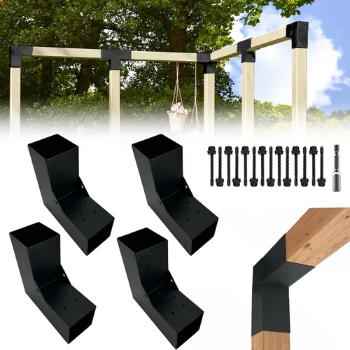 Vista 15 de Kits de soporte para pérgola DIY, soportes de esquina en forma de L de 2 vías para madera de 4 x 4 pulgadas (real: 3.5 x 3.5 pulgadas) para pérgola