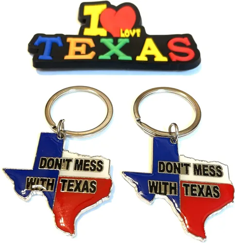 Vista 20 de Juego de 2 llaveros de recuerdo de Texas con imán para nevera con texto en inglés "I Love Texas", Diseño de horizonte de Dallas, Mediana