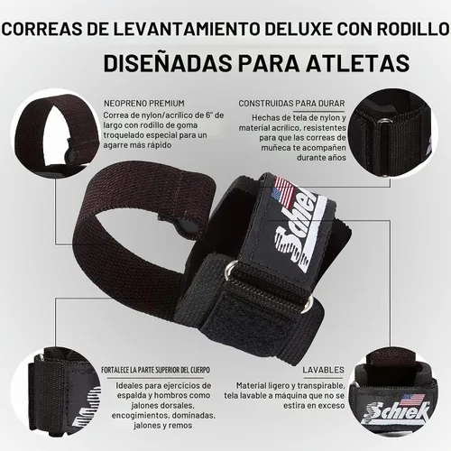 Vista 3 de Correas de elevación Schiek Sports Model 1000-DLS Deluxe Dowel Negro