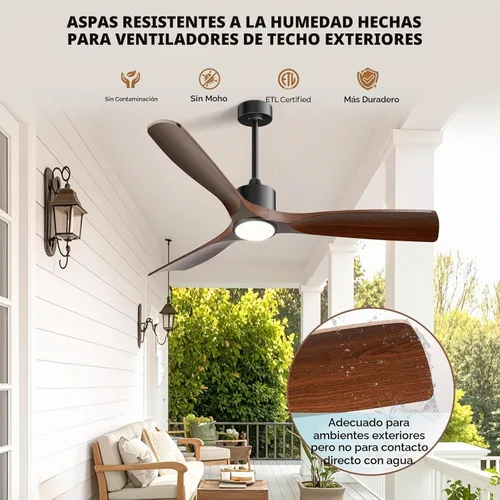 Vista 5 de Ventilador de techo inteligente de 52 pulgadas con luces, ventilador de techo para exteriores compatible con Alexa/aplicación/control remoto, motor