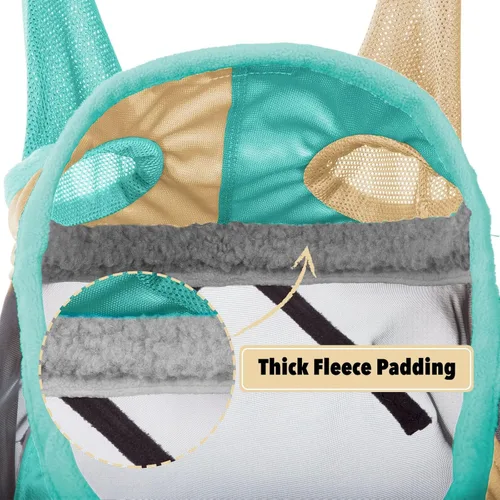 Vista 28 de Harrison Howard Máscara de mosca de caballo luminosa profesional estándar con orejas protección UV para caballo, azul y plateado, pequeño poni Azul