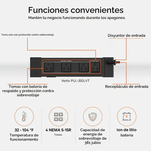 Vista 4 de Vertiv Liebert PowerUPS 100 PUL-350LVT - Batería de reserva de batería