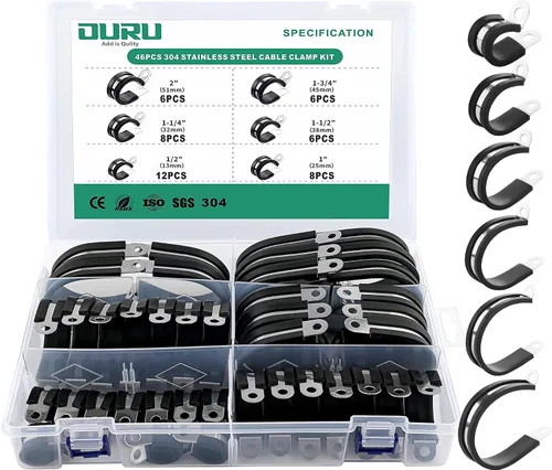 Vista 10 de OURU 10 abrazaderas de cable aisladas acolchadas de acero inoxidable y revestimiento de goma de 1-3/4 pulgadas, abrazaderas de cable y tubería