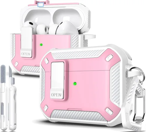 Vista 196 de R-fun Funda de carga compatible con AirPods de 2ª generación 2019, 1ª generación 2016, protección completa contra caídas, tapa desplegable