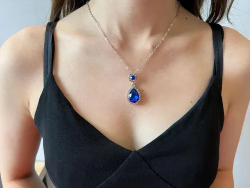 Vista 3 de Txibikn Juego de 4 piezas de joyería elegante y grande con colgante de cristal de lágrima para mujer, juego de anillos abiertos para fiesta
