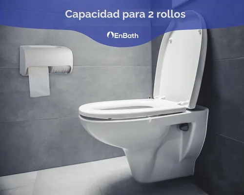 Vista 2 de Dispensador de papel higiénico comercial de montaje en pared, doble (2 rollos) con bloqueo de papel higiénico (blanco) compacto de dos rollos