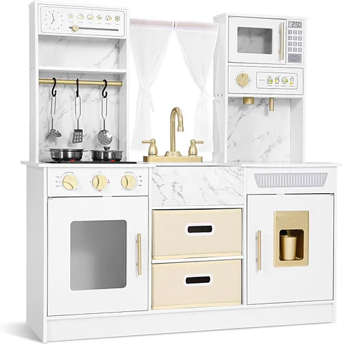 Vista 10 de JOYLDIAS Juego de cocina de madera para niños pequeños con luces y sonidos Marrón