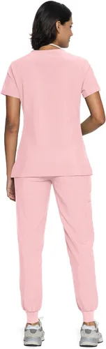 Vista 2 de floralhue Conjunto de ropa quirúrgica para mujer con cuello en V y Rosa rosado