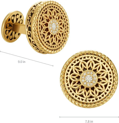 Vista 2 de Gemelos de plata y oro 18 K con cierre posterior, redondos, para bodas, con caja de regalo, metal común, CLOV-S004