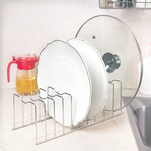 Vista 5 de SANNO Soporte para tapa de olla de acero inoxidable, organizador de ollas, organizador de cocina, 13-1/3"de ancho x 4-1/3"de alto x 4-3/4"D, 10