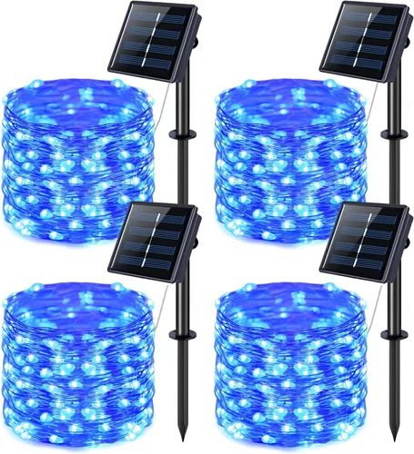 Vista 25 de JMEXSUSS Paquete de 2 luces solares de Navidad impermeables para exteriores, 100 LED de 33 pies, color blanco y multicolor, luces solares de hadas