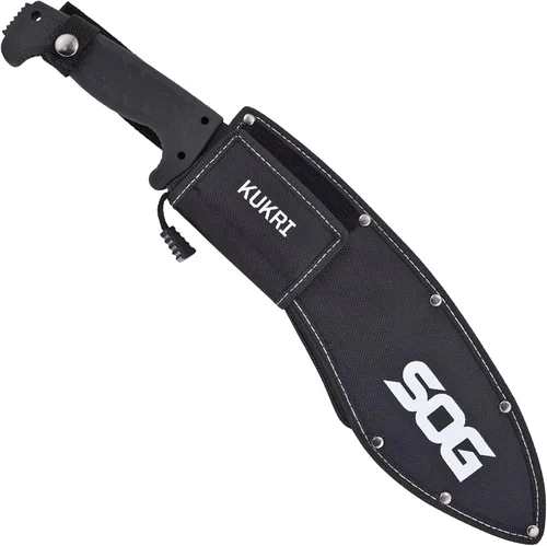 Vista 2 de SOG SOGfari - Machete Kukri MC11-N de 12 pulgadas, hoja negra rígida con parte trasera de sierra, mango de goma, funda de nailon