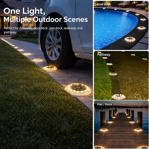 Vista 7 de SHONELIGHTING Luces Solares para Muelle, Disco LED Súper Brillante para Exteriores, Impermeables, Antideslizantes y Antitropiezos, Perfil Bajo