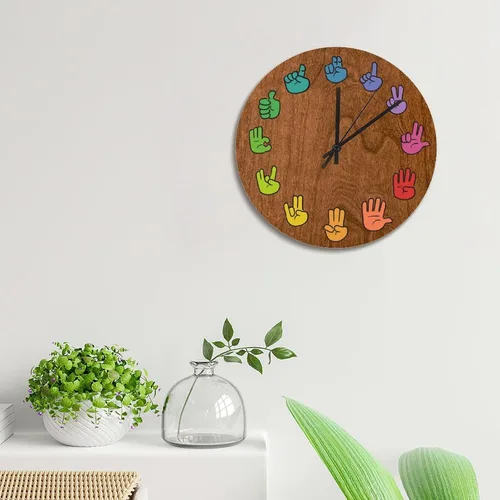 Vista 4 de ArogGeld ASL - Reloj de pared de grano de madera de 15 pulgadas, con gestos, funciona con pilas, sin tictac, reloj de madera vintage de granja
