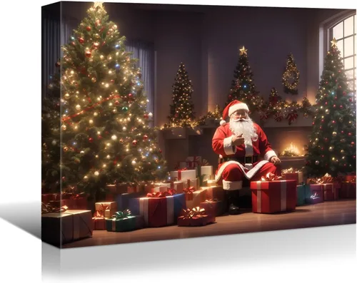 Vista 14 de BANHUA1 Lienzo decorativo de pared de Navidad, pósteres de pintura para decoración del hogar, arte de pared, impresiones en lienzo HD