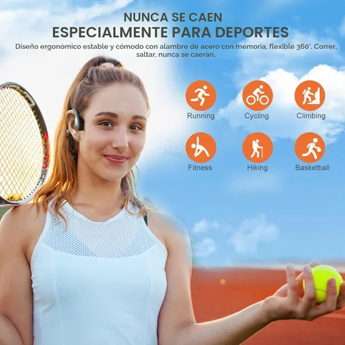 Vista 6 de Auriculares de Conducción Ósea - Auriculares Bluetooth 6.0 de Oído Abierto, Auriculares Inalámbricos con Micrófono y Ajuste Cómodo, 10 Horas