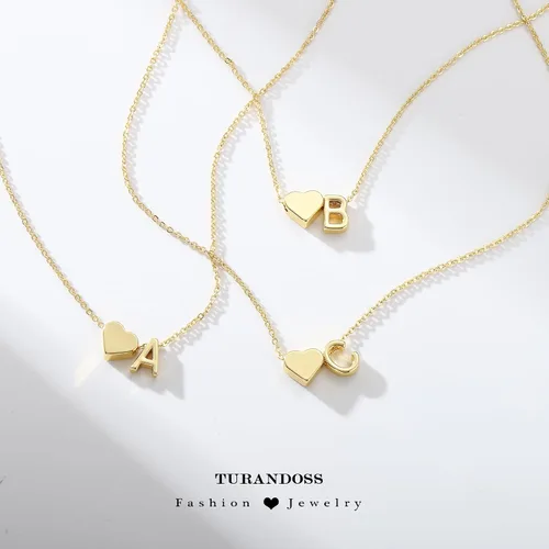 Vista 6 de Turandoss Mothers Day Gifts for Mom Wife - Dainty 18K Gold Plated Heart Initial A-Z Pendant Necklace Trendy Jewelry Heart Necklaces Birthday Mothers