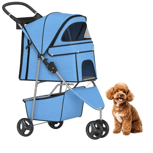 Vista 9 de BestPet Carriola de 3 ruedas para mascotas Carriola para perros y gatos Malla transpirable Portador de viaje ligero Diseño impermeable