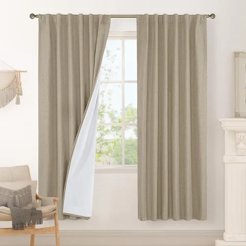 Vista 162 de LAMIT Cortinas opacas cortas de lino de 30 pulgadas para ventanas de cocina sobre el fregadero, cortinas de café texturizadas de lino marfil