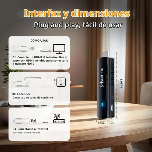 Vista 6 de 2026 Android 14.0 TV Stick, RK3539 de doble banda Wifi6 BT5.4 con control