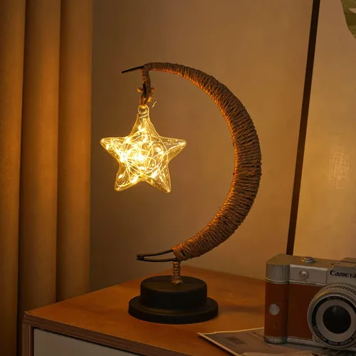 Vista 18 de Lámpara lunar encantada, lámpara LED colgante de luna, luz nocturna conmemorativa, adorno de Navidad para el hogar (manzana morada)