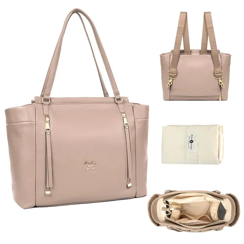 Vista 12 de miss fong Bolso de pañales de cuero con diseño a cuadros, mochila grande para mamá, bolsa hospitalaria de gran capacidad, 12 bolsillos, bolso