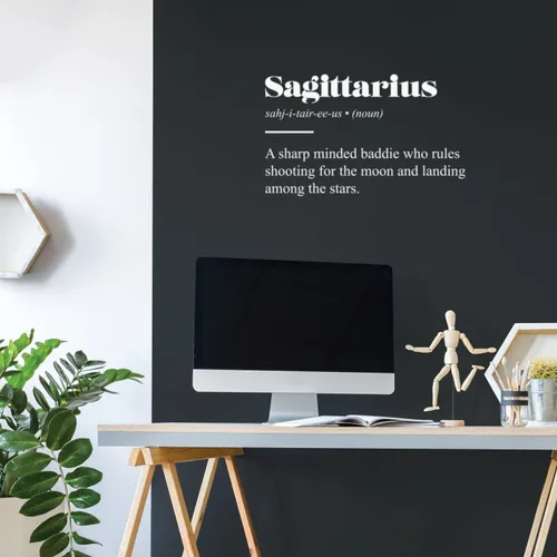 Vista 2 de Calcomanía de vinilo para pared, definición de signo del zodiaco Sagitario, 12.5 x 25 pulgadas, calcomanía inspiradora de astrología moderna