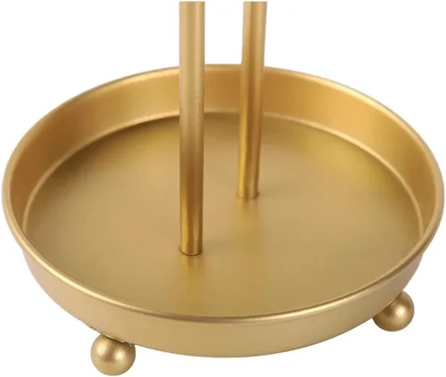 Vista 7 de SOFFEE DESIGN Estante organizador de torre de joyería de mesa, soporte organizador de barras en T dobles, soporte dorado para joyas con bandeja