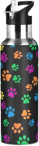 Vista 8 de Colorful Dog Paw Prints Stainless Steel Water Bottle 32 Oz, BPA-Free Sports Water Bottle with Straw Leakproof Water Bottles